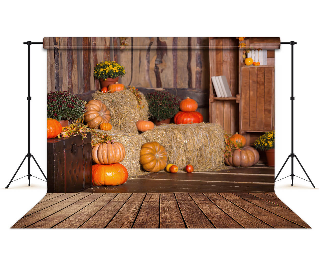 Autumn Barn Pumpkin Straw Thanksgiving Backdrop UK M6-47