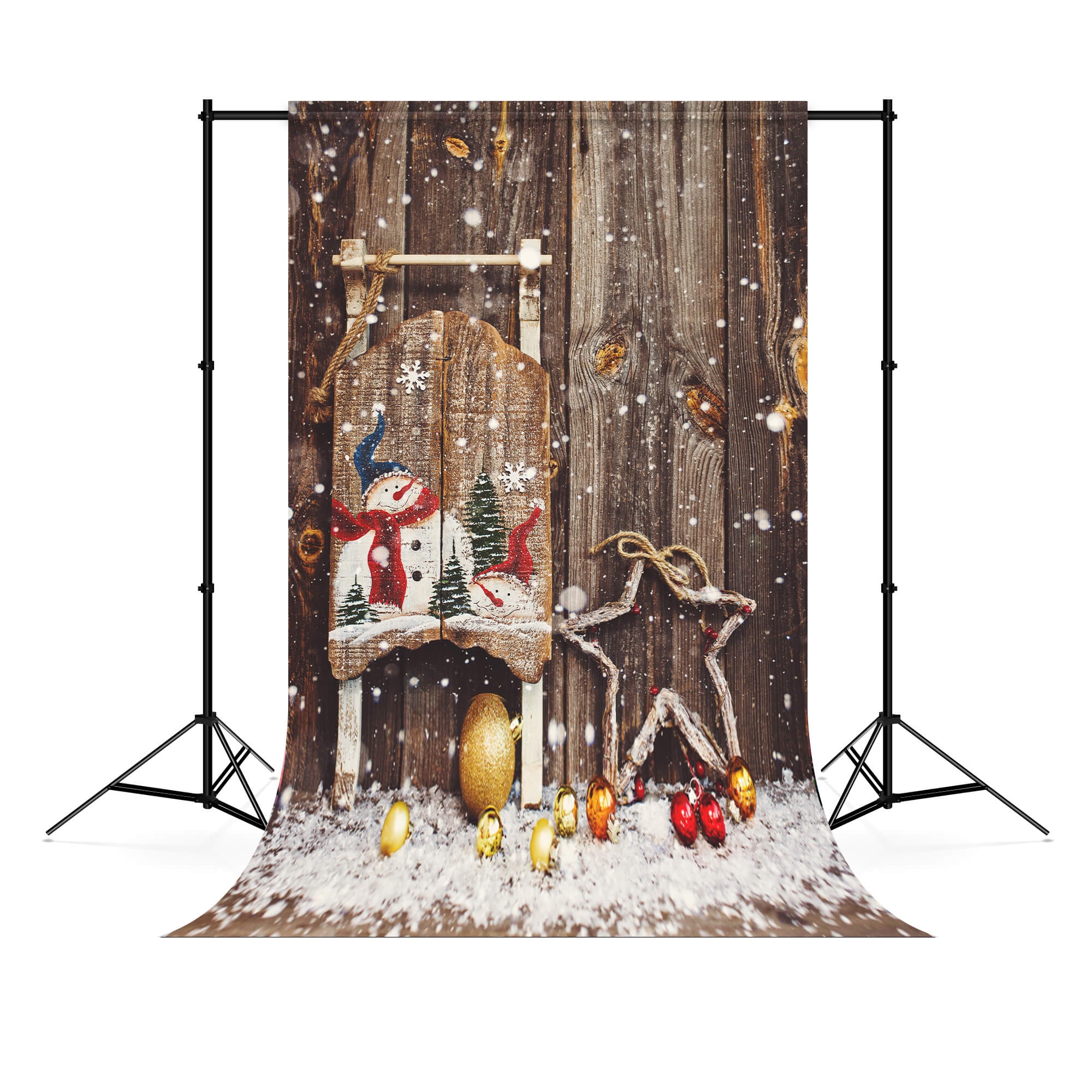 Winter Snow Christmas Ball Wood Backdrop UK M6-77