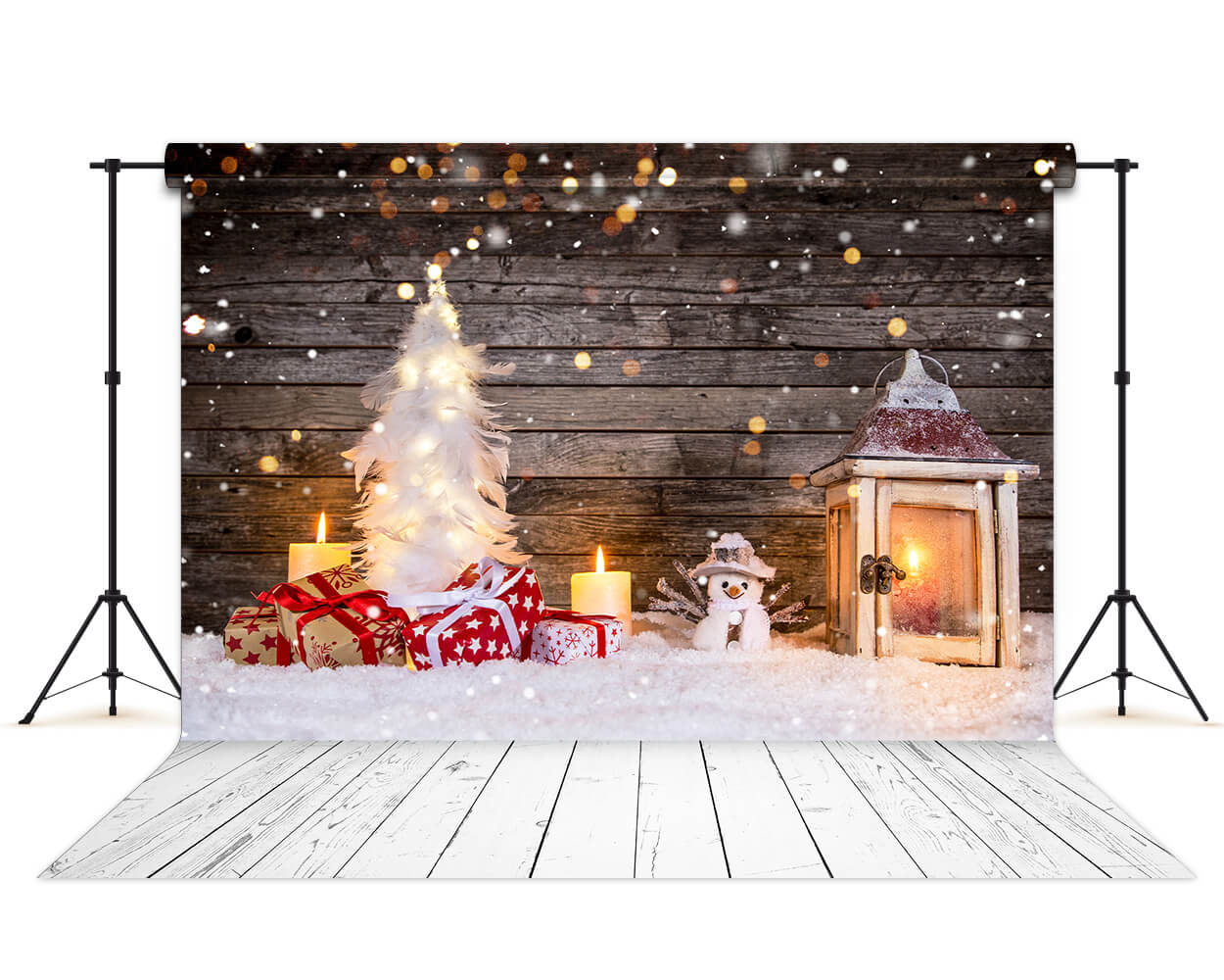 Snowy Wood Snowman Christmas Backdrop UK M6-82