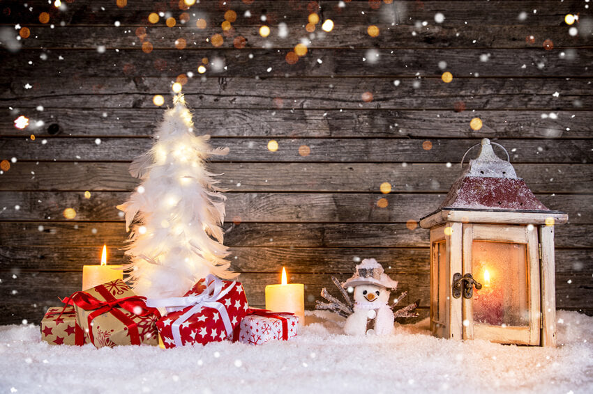 Snowy Wood Snowman Christmas Backdrop UK M6-82