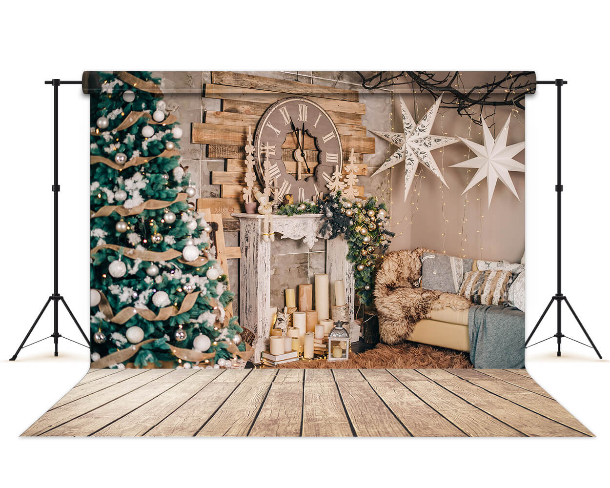 White Stars Clock Christmas Eve Party Backdrop UK M6-84