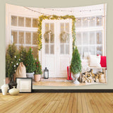Christmas Tree Decorated Door Porch Backdrop UK M6-86