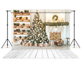 Christmas Tree Bookshelf Fireplace Socking Backdrop UK M6-87