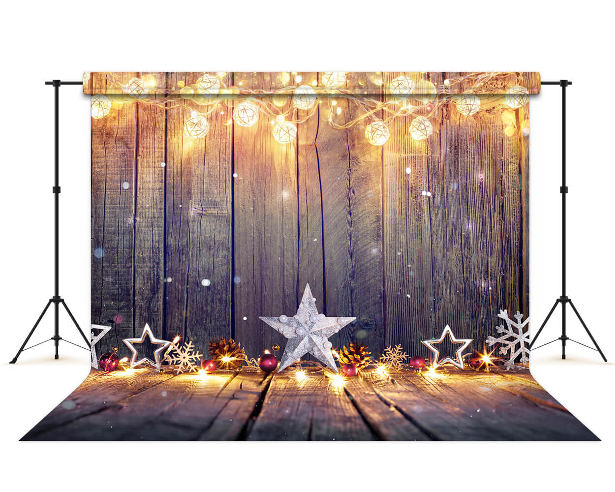 Christmas Backdrop Stars Lights Wood Background UK M6-88