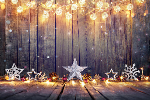 Christmas Backdrop Stars Lights Wood Background UK M6-88
