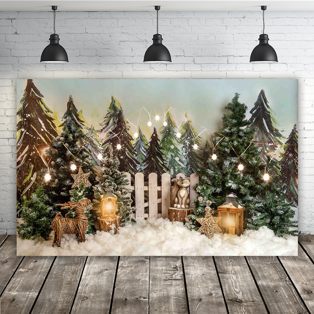 Snowy Forest Elk Christmas Photography Backdrop UK M6-90