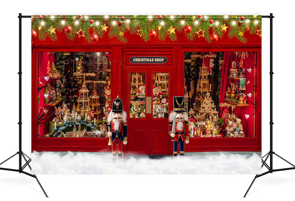Christmas Shop Window Snow Nutcracker Backdrop UK M6-94