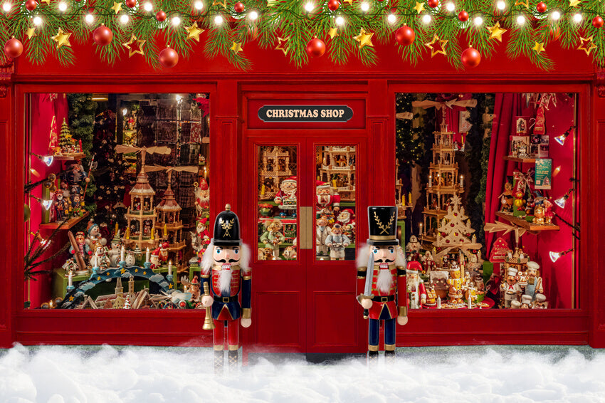 Christmas Shop Window Snow Nutcracker Backdrop UK M6-94