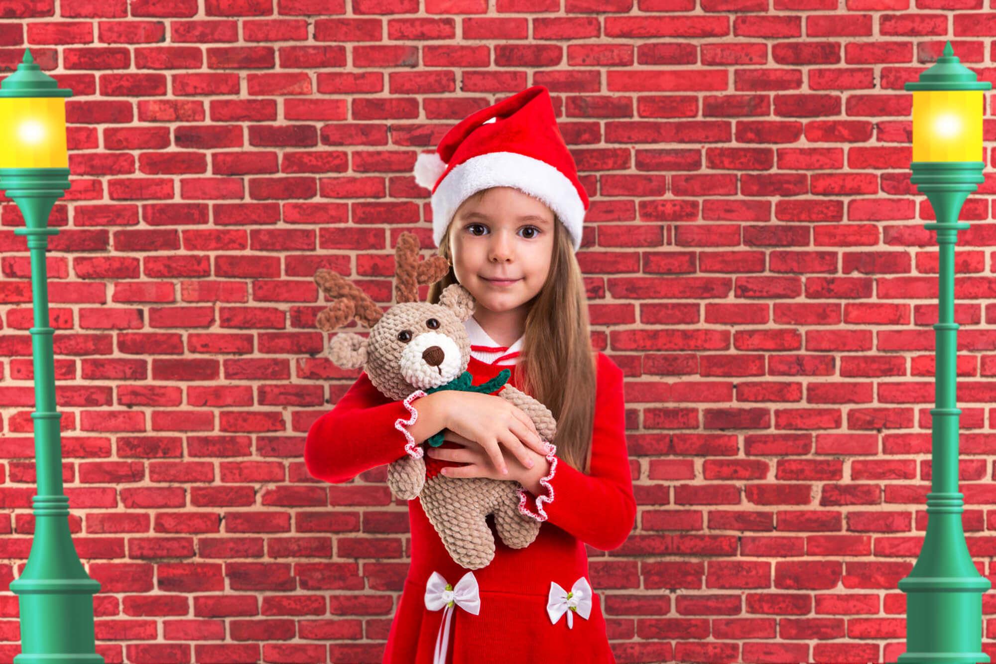 Christmas Red Brick Wall Lights Photo Backdrop UK M7-02