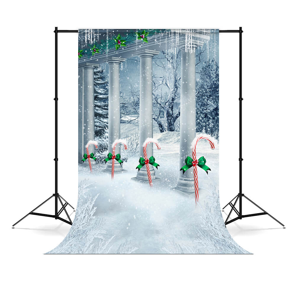 Candy Canes Christmas Winter Snow Backdrop UK M7-04