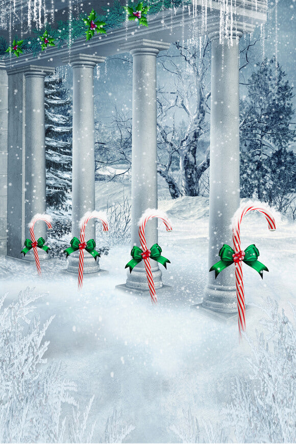 Candy Canes Christmas Winter Snow Backdrop UK M7-04