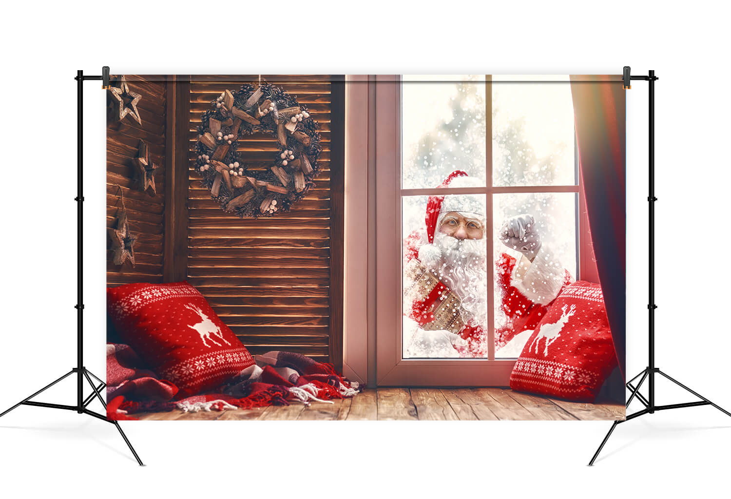 Santa Claus Outside Window Christmas Backdrop UK M7-07