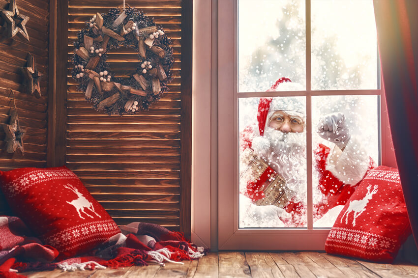 Santa Claus Outside Window Christmas Backdrop UK M7-07