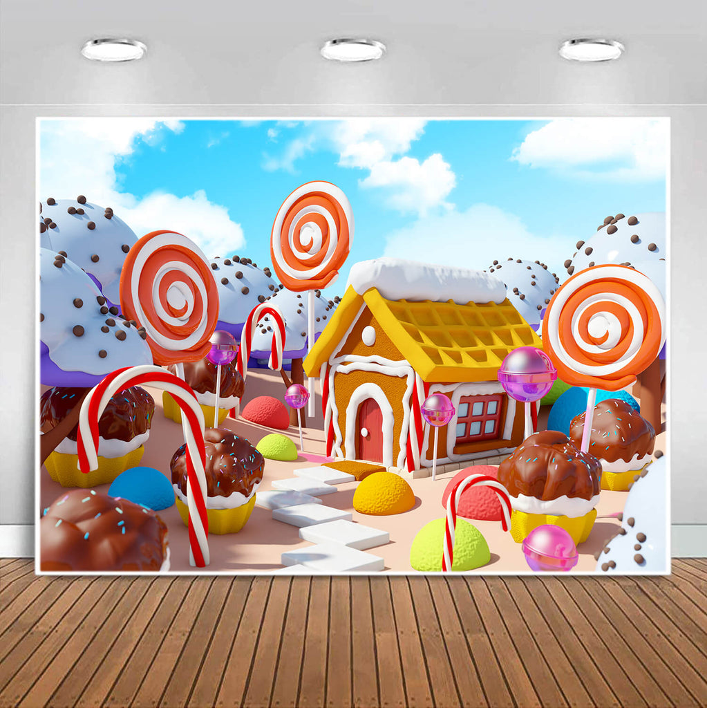 Candy Land Gingerbread House Xmas Backdrop UK M7-10