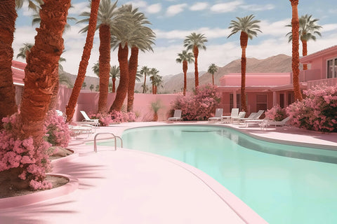 Dreamy Doll Pink Beach House Pool Backdrop UK M7-100