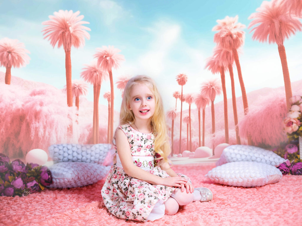 Fashion Doll Pink Beach Palm Tree Backdrop UK M7-104