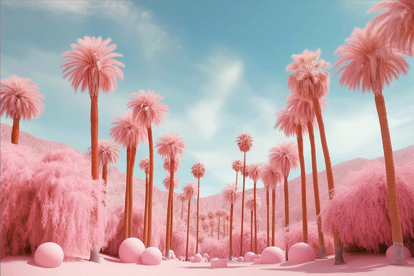 Fashion Doll Pink Beach Palm Tree Backdrop UK M7-104