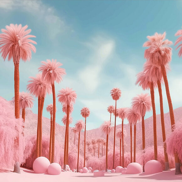 Fashion Doll Pink Beach Palm Tree Backdrop UK M7-104