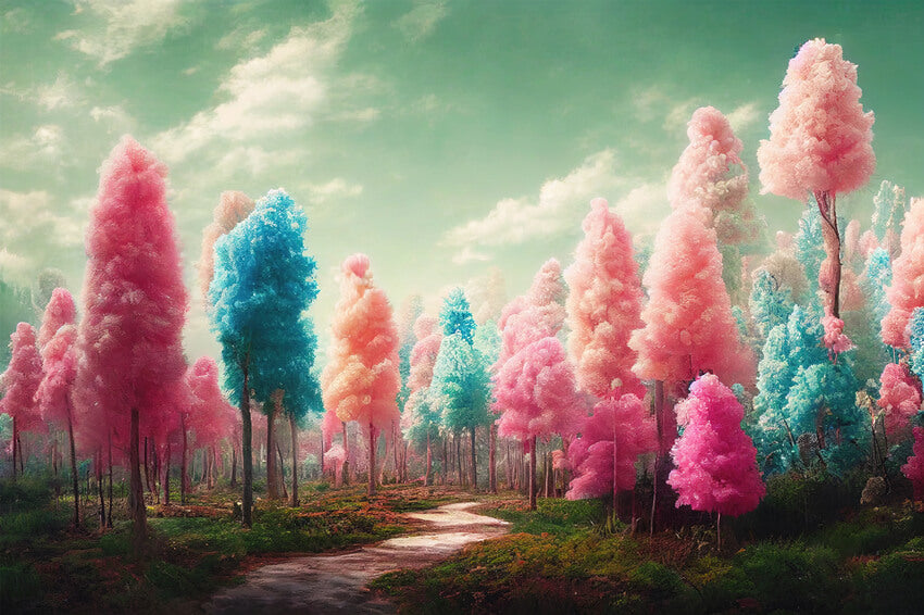 Colorful Dreamlike Candy Cotton Trees Backdrop UK M7-106