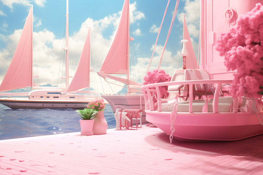 Pink Beach Yacht Fantasy Doll Backdrop UK M7-107