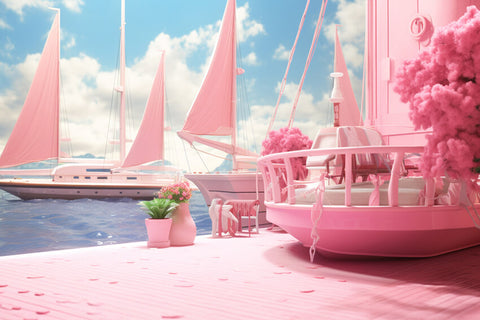 Pink Beach Yacht Fantasy Doll Backdrop UK M7-107