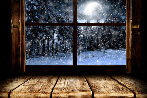 Blurred Winter Snow Window View Backdrop UK M7-18