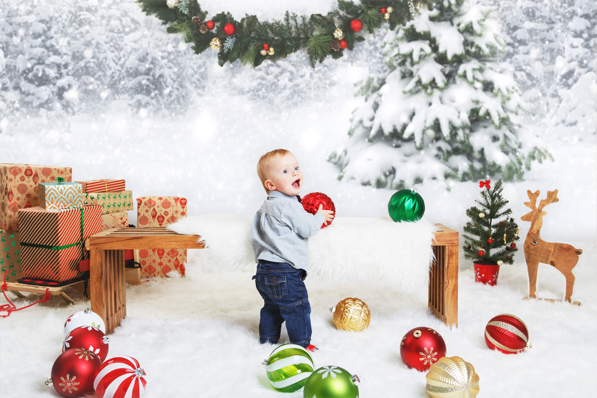 Winter Forest Snow Tree Photography Backdrop UK M7-23