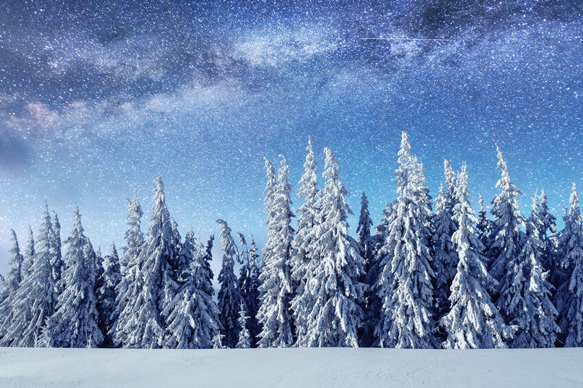 Winter Starry Sky Snowy Tree Forest Backdrop UK M7-24