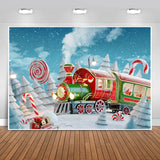 Winter Snowy Christmas Red Candy Train Backdrop UK M7-30