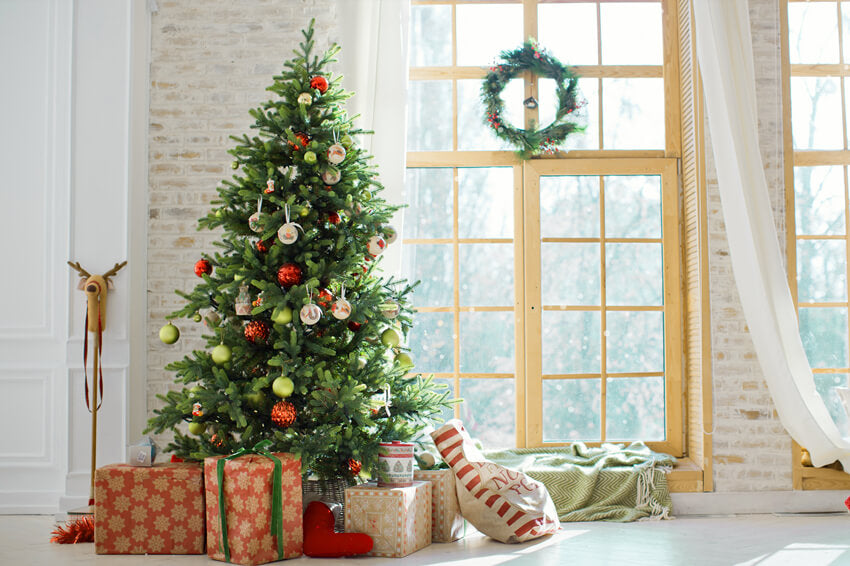 Christmas Tree Window Wreath Photography Backdrop UK M7-36