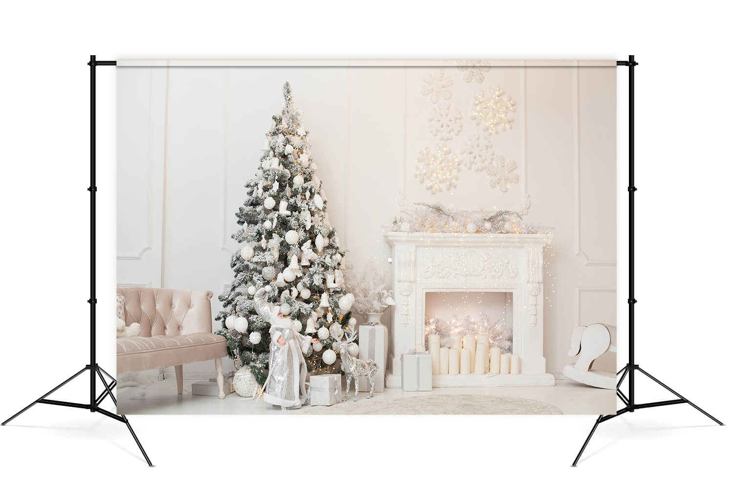 Decorated Christmas Tree Fireplace Wall Backdrop UK M7-39