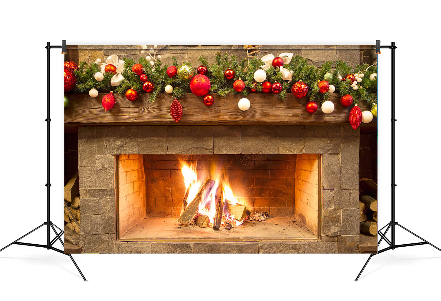 Christmas Fireplace Festival Decorations Backdrop UK M7-40