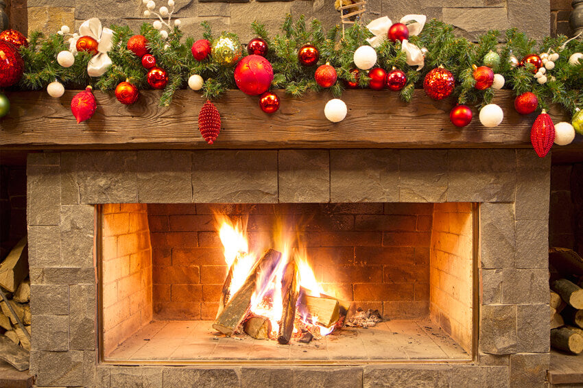 Christmas Fireplace Festival Decorations Backdrop UK M7-40