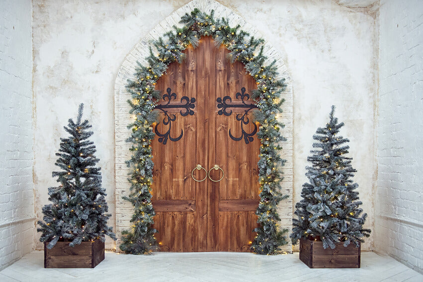 Christmas Tree Wood Door Wall Backdrop UK M7-46