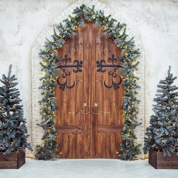 Christmas Tree Wood Door Wall Backdrop UK M7-46