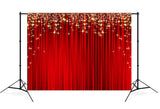 Glitter Gold Stars Red Stripes Christmas Backdrop UK M7-47