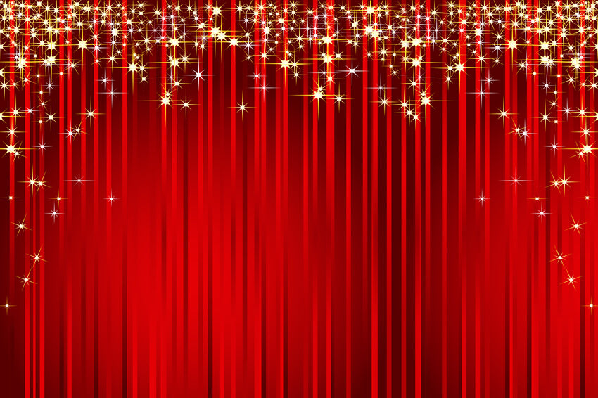 Glitter Gold Stars Red Stripes Christmas Backdrop UK M7-47