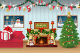 Christmas Decorated Living Room Cartoon Backdrop UK M7-49