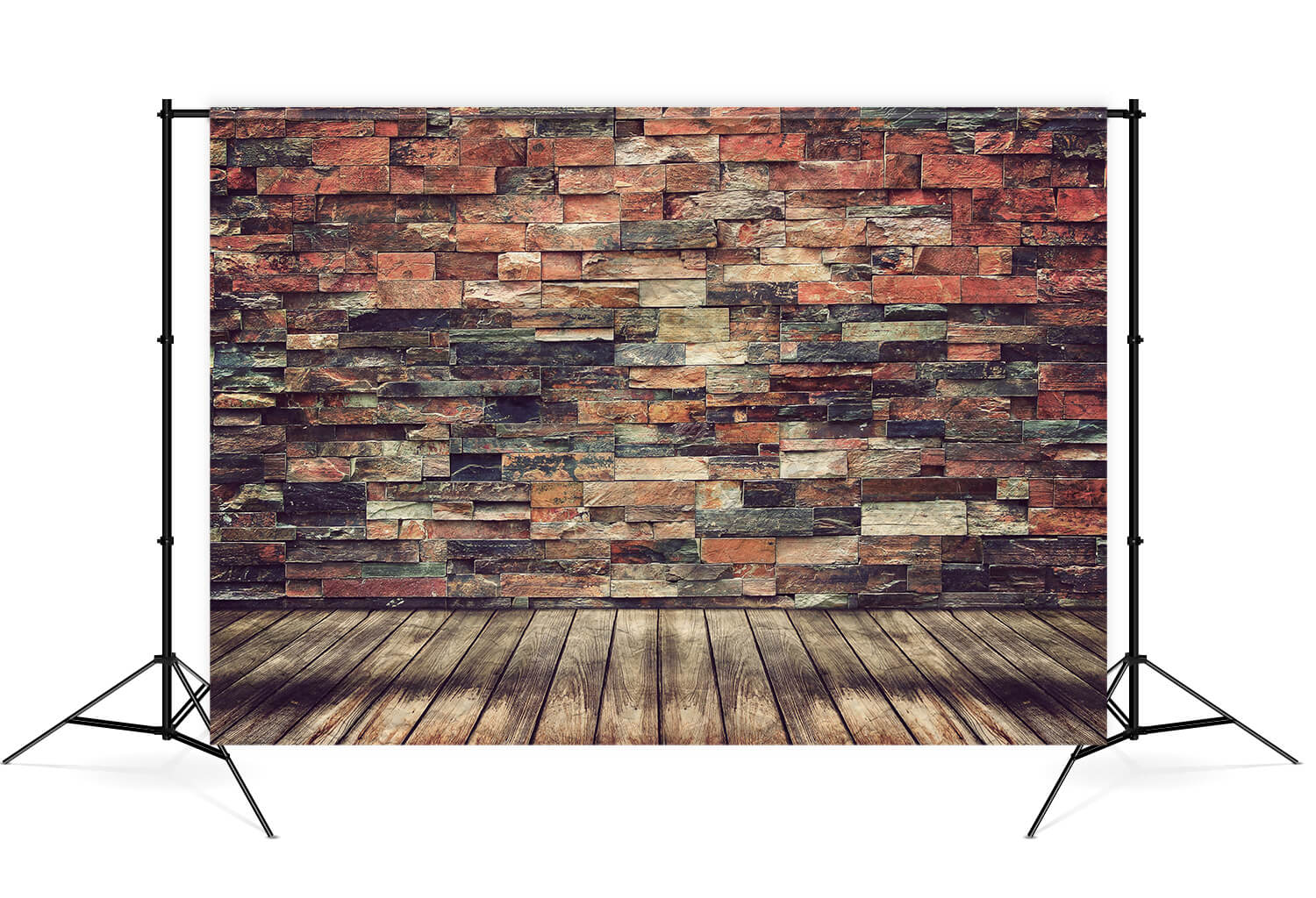 Retro Brick Wall Wood Floor Photo Backdrop UK M7-77