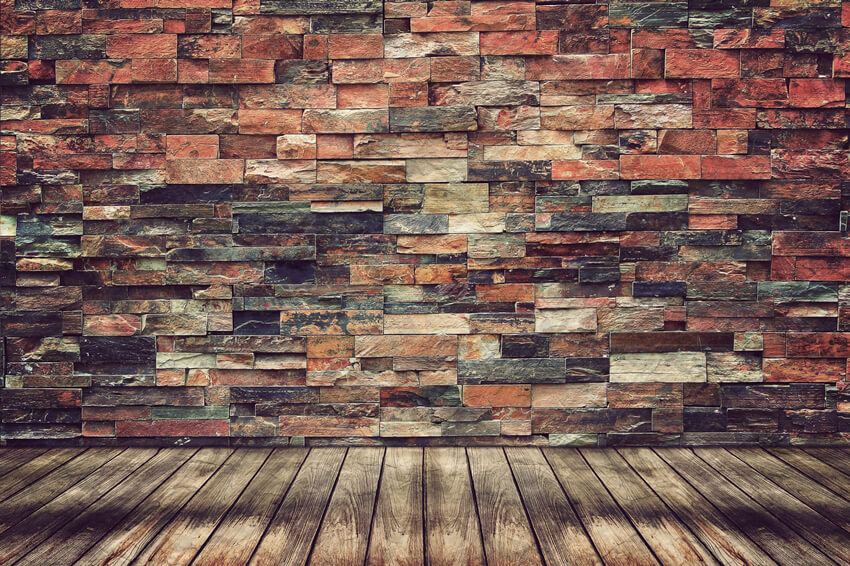 Retro Brick Wall Wood Floor Photo Backdrop UK M7-77