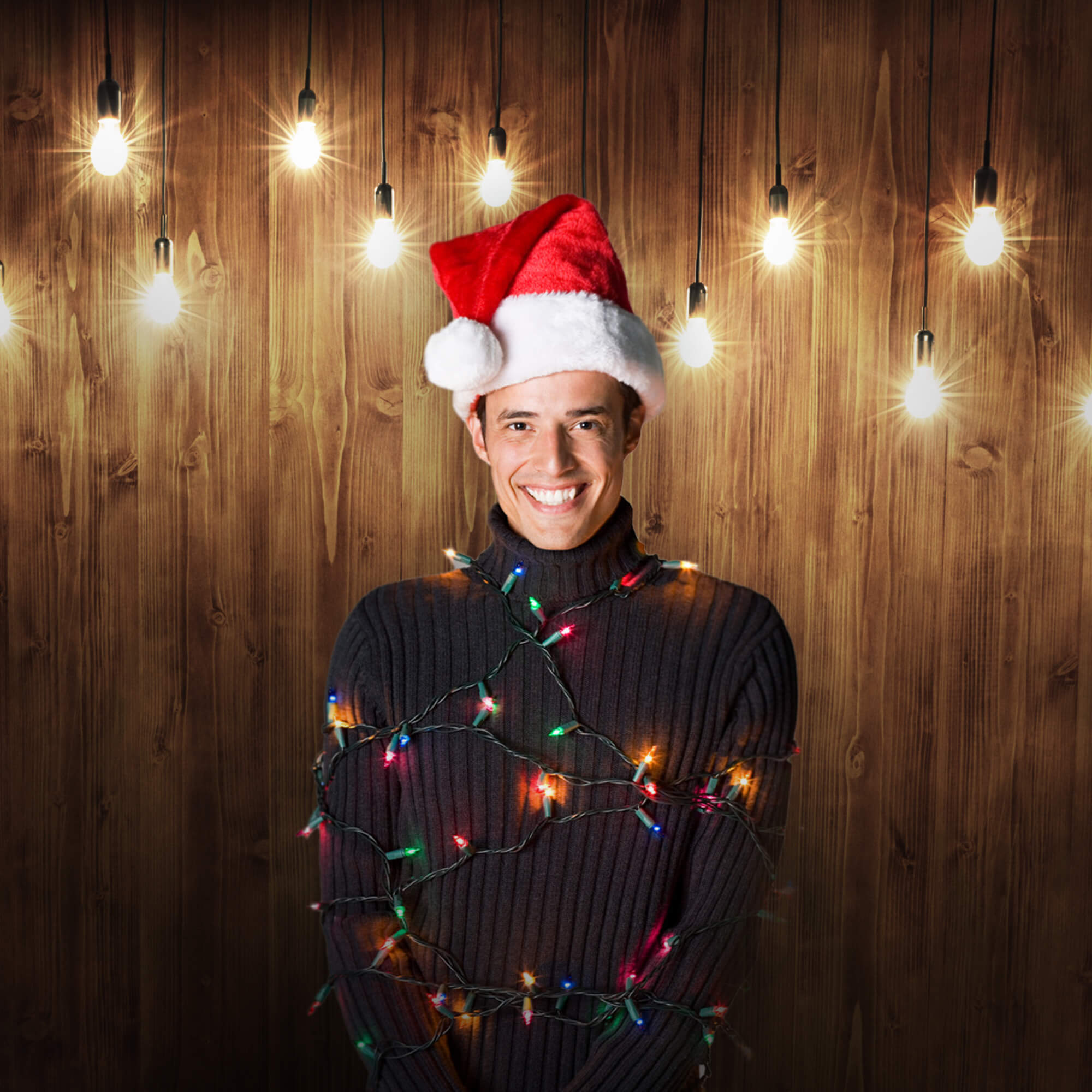 Rustic Wood Wall Backdrop with Light Bulbs UK M7-80