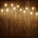 Rustic Wood Wall Backdrop with Light Bulbs UK M7-80