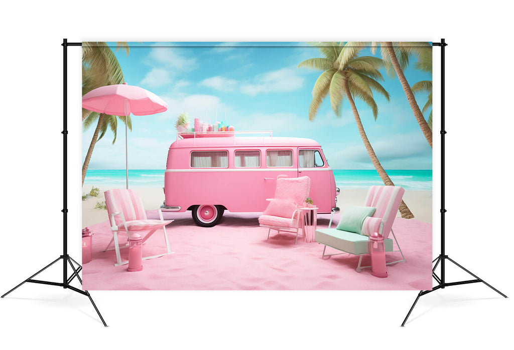 Fashion Doll Fantasy Pink Summer Beach Backdrop UK M7-89