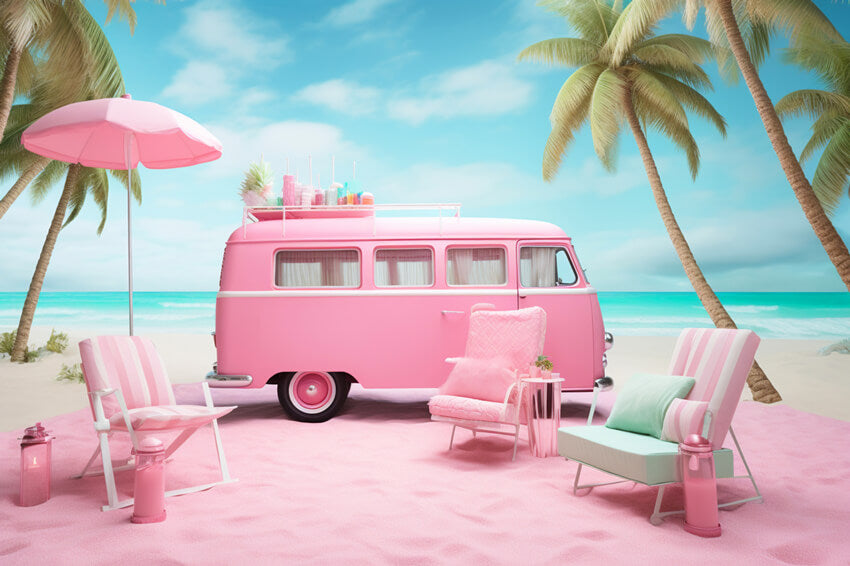 Fashion Doll Fantasy Pink Summer Beach Backdrop UK M7-89