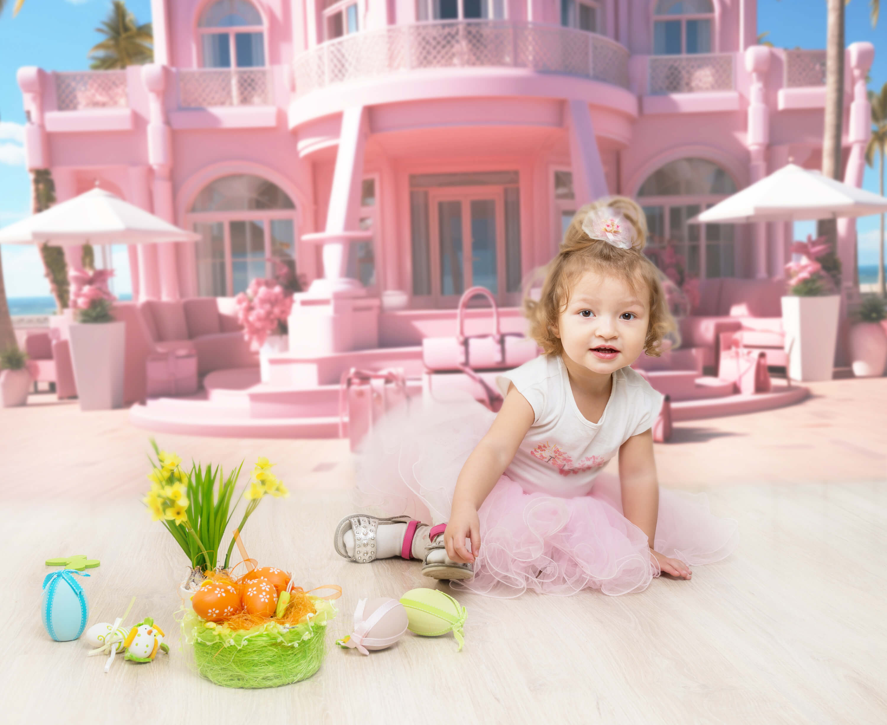 Fashion Doll Pink Fantasy House Backdrop UK M7-90