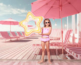 Pink Beach Umbrella Fashion Doll Backdrop UK M7-97