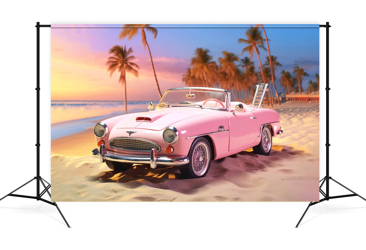 Summer Beach Pink Car Fashion Doll Backdrop UK M7-99