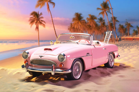 Summer Beach Pink Car Fashion Doll Backdrop UK M7-99