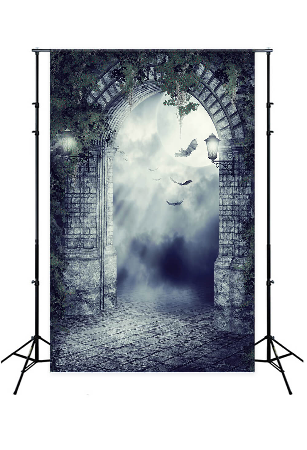 Gothic Gate Bats Moon Night Halloween Backdrop UK M8-02