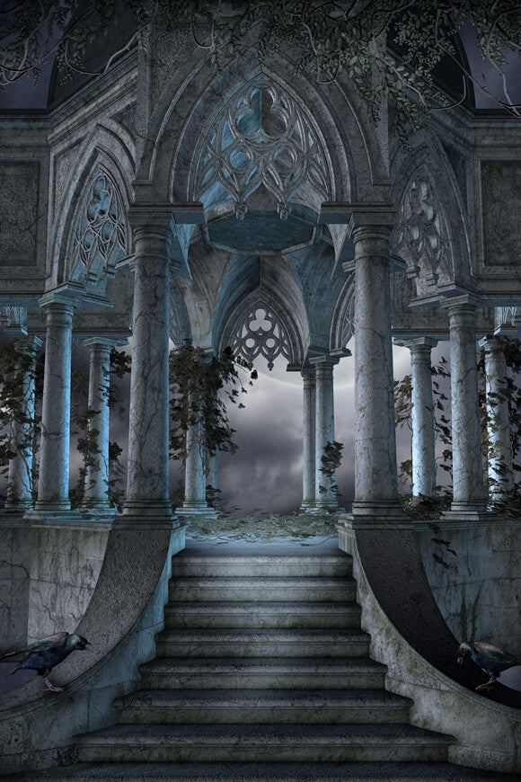 Halloween Gloomy Gothic Architecture Backdrop UK M8-04